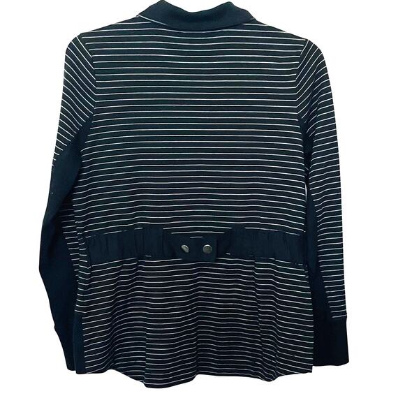 CABI LONG SLV FRONT ZIP COTTON/POLY FLEECE JACKET, WOMENS, L, BLACK/WHITE STRIPE - Picture 8 of 12